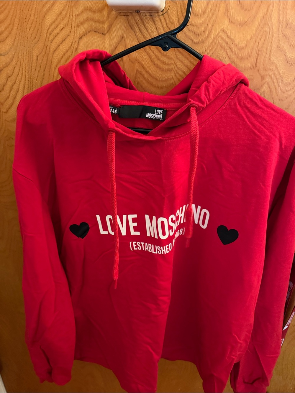 Love Moschino Red Hoodie with Black Heart Accents